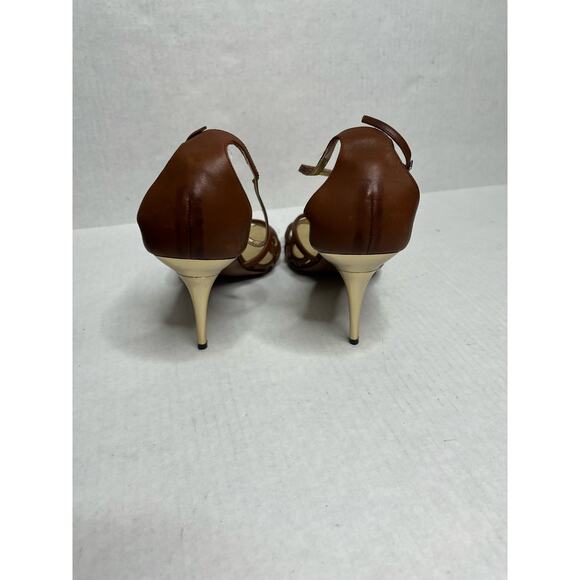 Moschino White Label Designer Brown Luxury Ankle Strap Open Square Toe Heels 9.5 - Picture 5 of 10